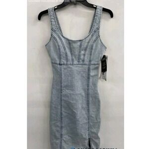 Rewash Denim Bodycon Dress Size Small Light Wash Blue Sleeveless Corset Seam Y2K